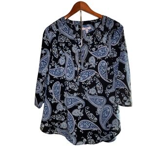 Croft & Barrow Womens XL Paisley Print Blouse 3/4 Sleeve V Neck